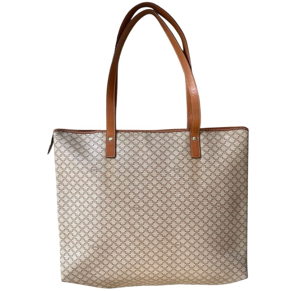 Celine Macadam Coated Canvas Tote Brown Triomphe Logo Large Shoulder Bag CLEAN - Picture 3 of 14